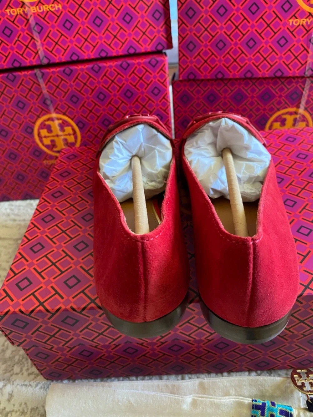 Tory Burch Red Suede Metal Miller Loafers